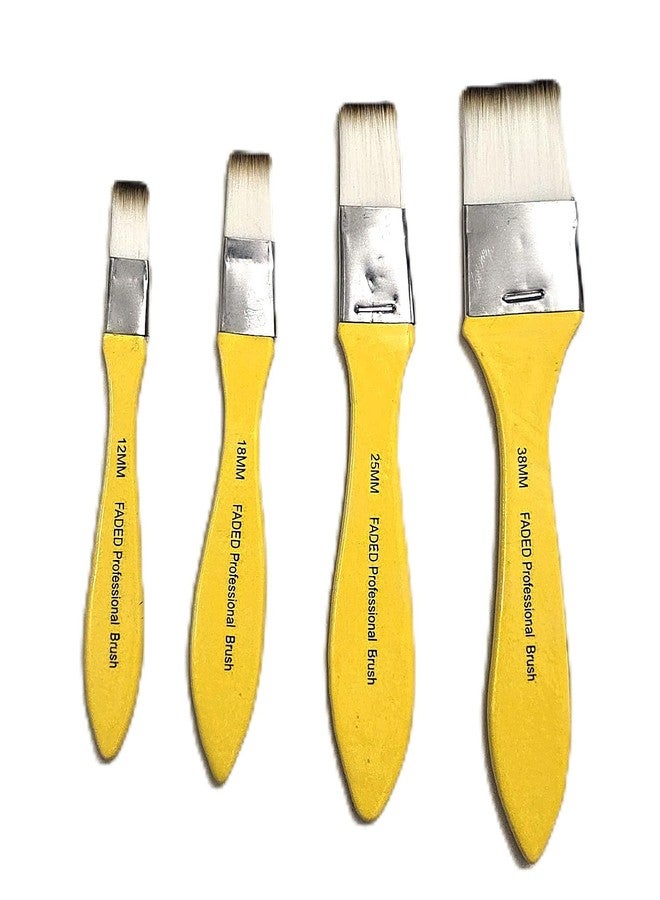 Faded 4 Piece Flat Synthetic Wash Paint Brushes - Handmade Professional Artist Painting Brush Set for Acrylic, Watercolor & Gouache Painting Wide Brush Set (Sizes 12mm, 18mm, 25mm, 38mm) - Image 1